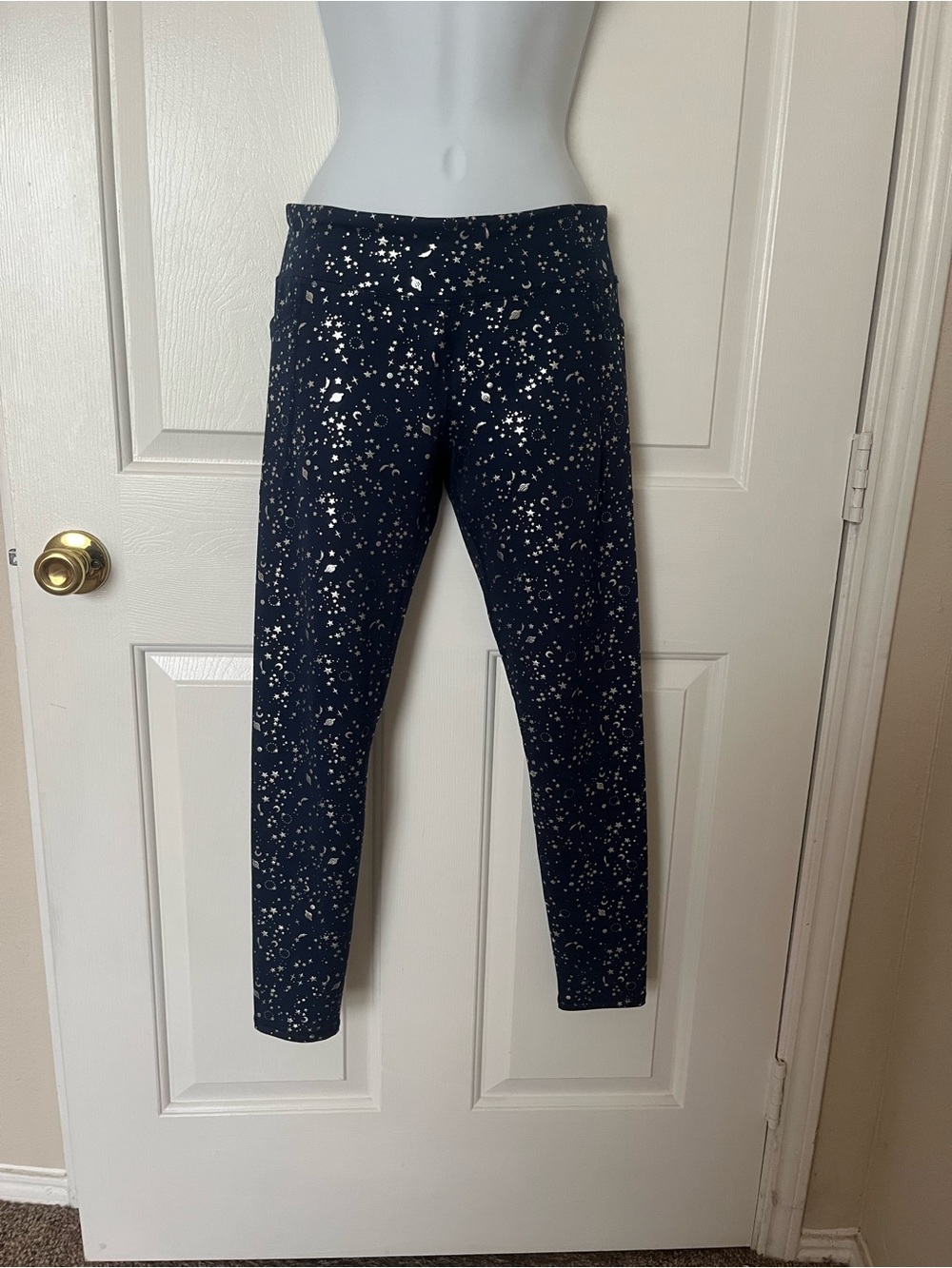 Athletic Works Navy Blue Leggings with Silver Star Speckle